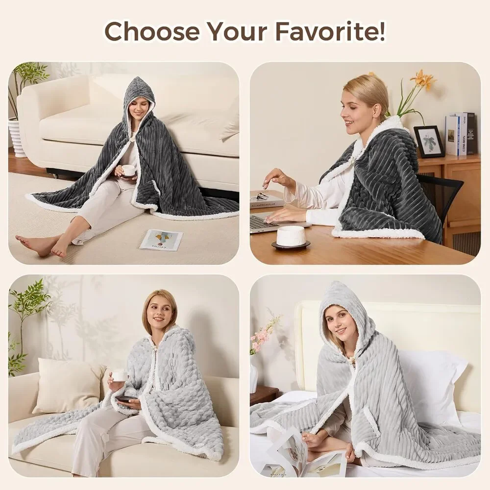 NWT FIGERM Flannel & Sherpa Wearable Heated Electric Blanket (40x70